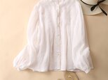 癒しの風合い♪ナチュラル麻100％ シャツ　日焼け止めトップス　前後タック入り　ホワイト　200802-1