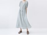 ★夏新作★【M】シワ加工リネン素材裏地付シンプルな大人可愛い半袖ロングワンピース♪