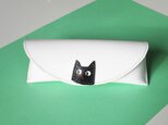 イタリア革ブッテーロ 黒猫ちゃんのメガネケース(白)