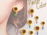 ひまわりとしずくのピアス （ つまみ細工＊受注制作 ）