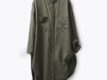 こなれ感＆スタイルアップ　キュプラシャツコットンシャツワンピース　カーキ　200804-1