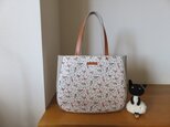 ことりさん柄生地とバイオウオッシュ帆布の大きめトートバッグ　