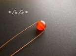 橙色のカーネリアン　一粒石のラインステーションネックレス