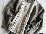 【Mサイズ　リネン刺繍タックブラウス】Diamond Olive gray