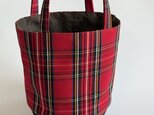 再販:赤系タータンチェックのかごバッグ