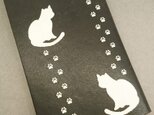 栞付き・和紙ブックカバー(新書サイズ)黒地に白ねこ「送料無料」