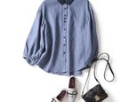 大人可愛いコーデの主役 配色　リネン100％　ブラウス　シャツ　200912-2