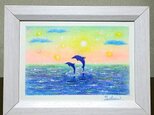 海とイルカのパステルアート　夜明け前に　パステル画原画の画像