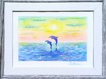 海とイルカのパステルアート　夜明け前に　パステル画原画