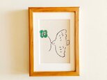 原画 「幸せを運ぶ（四葉のクローバー）」※2Lサイズ木製額縁入り　・イラスト・インテリアアート・ドローイング・送料無料