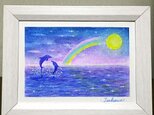 海とイルカのパステルアート　Midnight Rainbow　深夜の虹　パステル画原画の画像