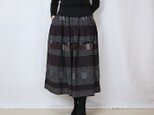 手織り綿絣ロングスカート、焦げ茶Xグレー、オールシーズンの画像