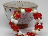 カーネリアン＆白翡翠の大人可愛いbracelet◆和装にも◆１８KGPの画像