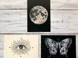 オリジナルポストカード３枚セット 「満月」「目」「蝶宇宙」★星月猫 アートの画像