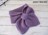 手編みマフラー  木の葉マフラー　パープル