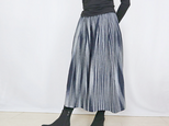 再5☆手織り綿絣ロングスカート、インディゴＸグレー柄、オールシーズンの画像