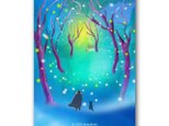 「心の影は時々枝分かれをして」　冬　猫　黒猫　ほっこり癒しのイラストポストカード2枚組　No.1205の画像