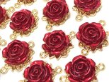 【コネクター】赤い薔薇チャーム 6個【バラの花パーツ ピアス ハンドメイド素材】の画像
