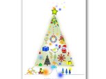 「ハッピークリスマス」　クリスマスツリー　サンタクロース　ほっこり癒しのイラストポストカード2枚組　No.1220の画像