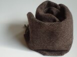 手織りミニカシミアマフラー・・焦茶のヘリンボーンの画像