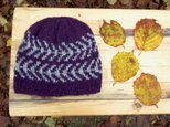 アイスランドスタイルの編み込み帽子 / Purple×Light Grey（パープル×ライトグレイ）の画像
