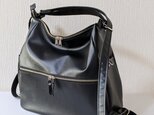 ブラックレザー（pvc）引っ張るだけリュック＆ショルダーの画像