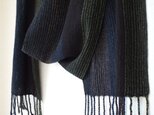 手織りカシミアマフラー・・黒のしましまの画像