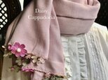 刺繍のお花つき　パシュミナストール「デイジー」ピンク＆グリーンの画像
