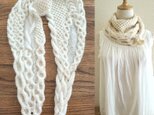 67.スヌードになるなわ編みショール〈2種糸/オフホワイト〉
