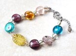 チェコガラスビーズとランプワークガラスのブレスレット　トンボ玉　ステンレス　金属アレルギー対応