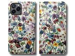 【両面デザイン】 iPhoneケース 手帳型 レザーケース カバー(花柄×ブラック)ワイルドフラワー ボタニカル
