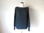 『再販・受注製作』ダークグリーン＊キッドモヘアのまっすぐ衿のセーター＊ラムウール 柔らかセーターの画像