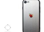 【まるで金属のようなiPhoneケース】 iPhoneケースカバー（シルバー×ブラック）赤リンゴ　耐衝撃12/11/SE3～
