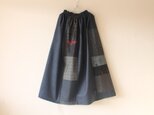 ☆大島紬パッチワークロングスカート☆ブルー系♪/32ks01の画像