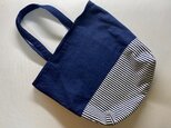 トートバッグ　紺デニム×紺白ストライプ