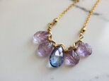2月誕生石*ピンクアメジスト*リーフ*ブルークォーツ*ブーケネックレス*no.513