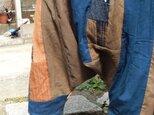 古布リメイク☆はちはち手描き染布に古布いろいろパッチのサルエルパンツの画像