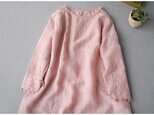 総刺繍リネン100％素敵なシンプルな長袖ワンピース♪【ピンク】の画像