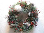 コットンとノバラの実のクリスマスリース