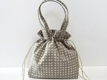 ★再販★  プレーンチェック（グレー）　フリル巾着ポーチ（Ⅲ）