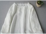 リネン100％素材、素敵な総刺繍シンプルな長袖ワンピース♪