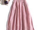 ★サンプルセール★一点のみ風合いを楽しむ　リネン100％ロングスカート　ピンク　190705-１