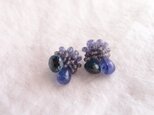 【天然石の刺繍ピアス】London blue topaz × iolite × tanzanite