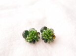 【天然石刺繍/ピアス】 Serpentine × Tourmaline × Chromediopside × Garnet