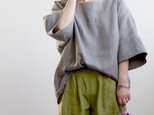 【wafu】リネンビッグT 袖口カフス ゆったり チュニック やや薄地 40番手/鈍色(にびいろ) t041d-nib1の画像