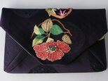 花のアンティーク刺繍帯　数寄屋クラッチバッグの画像