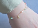 cream soda bracelet：天然石ブレスレット　クロムダイオプサイド×サンゴ×ペリドット×淡水パールの画像