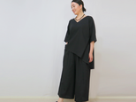 SALE☆コットンリネンのワイドパンツ、便利なトップス付き、ブラックの画像