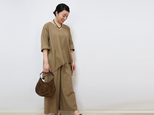 SALE☆コットンリネンのワイドパンツ、便利なトップス付き、サンドベージュの画像