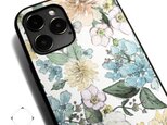 【iPhone15/14pro/13/13mini/12/11/SE/8~】レザーケースカバー（花柄×ブラック）パステルフラワーの画像